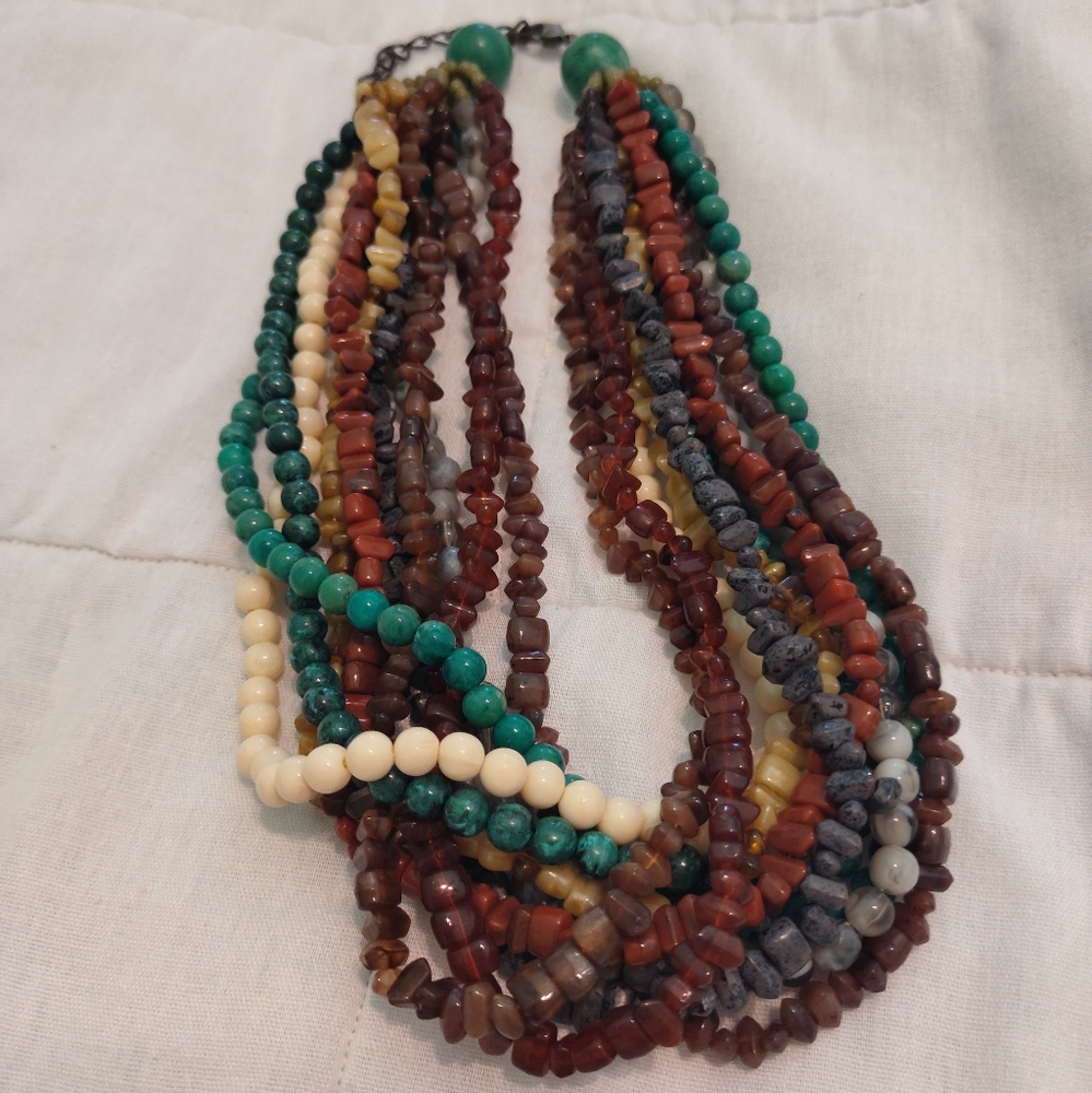 Multicolor Beaded Multi Strand Necklace